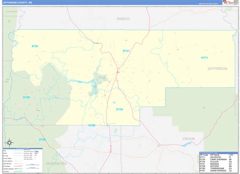 Jefferson County OR Zip Code Wall Map Basic Style By MarketMAPS MapSales