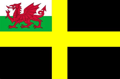 Image: Flag of Saint David with Welsh Red Dragon