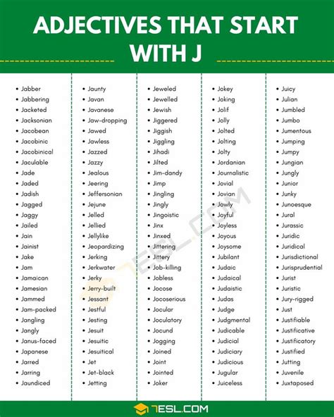 Adjectives that Start with J: 100+ J Adjectives in English • 7ESL ...