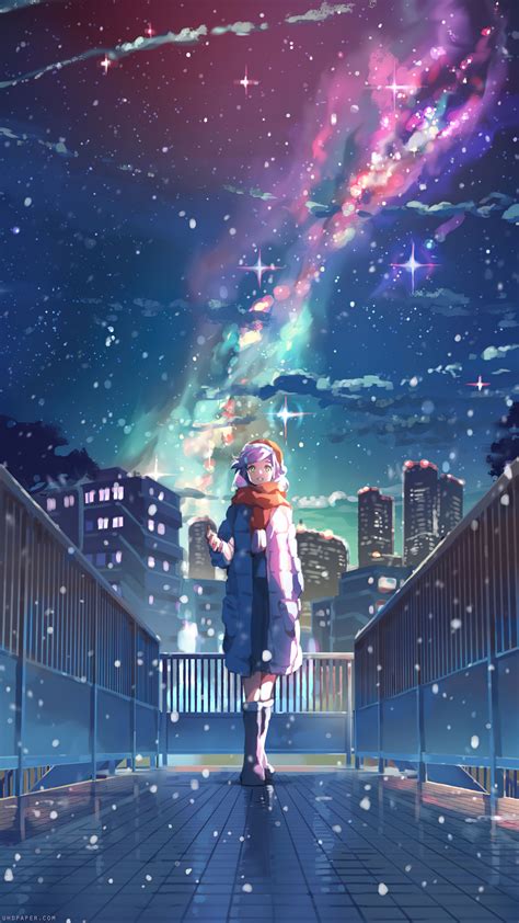 Anime Girl Night Sky Stars 4K #6270f Wallpaper PC Desktop