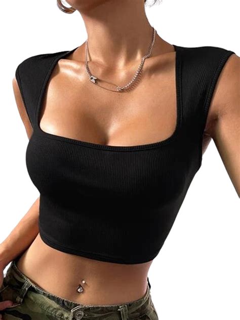 Dymade Women Sexy Wide Strap Camisole Crop Tops