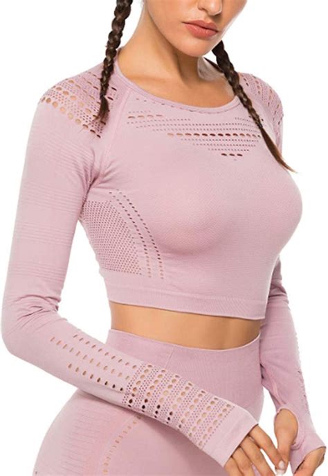 Women S Crop Tops For Women Gym Vital Seamless Long Sleeve Workout Tops