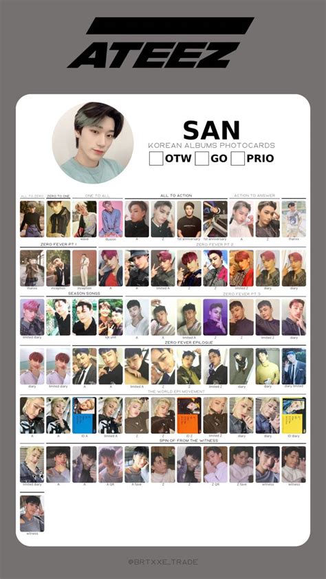 Ateez SAN Korean albums photocards template в 2023 г