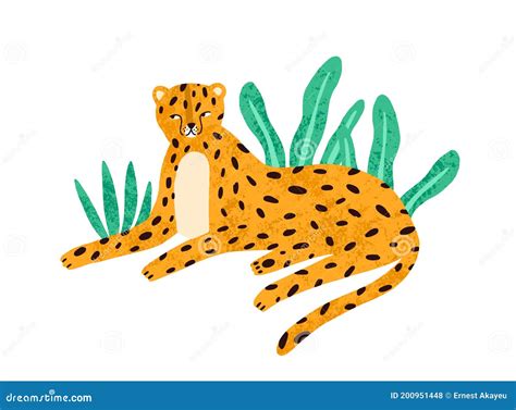 Cute Jaguar And Tropical Leaves Seamless Pattern Leopards In