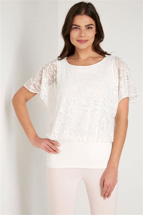 Floral Burnout Print Bubblehem Top In Ivory Roman Originals Uk