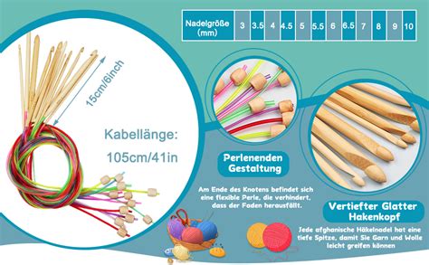 Aeelike St Ck Tunesische H Kelnadel Mit Seil Und Bambus Griff