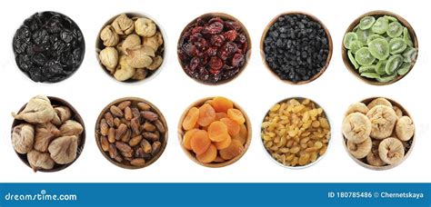 Set Of Different Dry Fruits On White Background Banner Design Stock