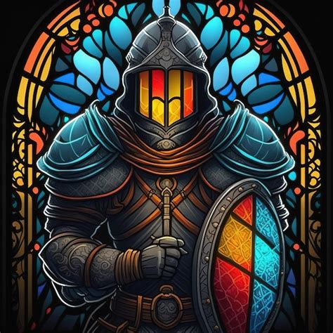 Premium Photo Arch Stained Glass Window With Medieval Knight 3d Illustration