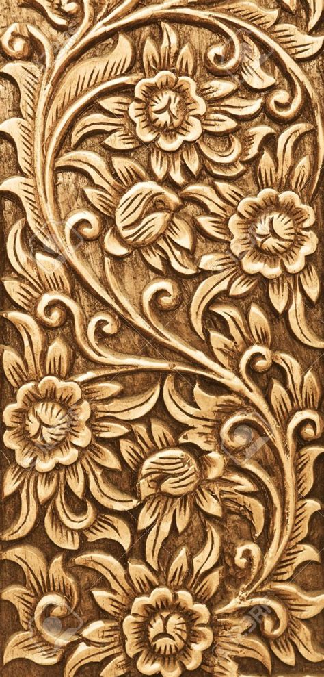 Pattern Of Flower Carved On Wood Background Flower Carving Unique