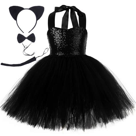 Sequins Black Cat Tutu Dress Outfit Girl Birthday Party Dress Ball Gown