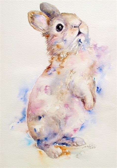 Bunny Cute Rabbit Original Watercolor Painting Wall Art By Artiart