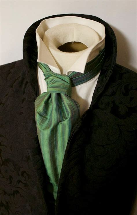 Formal Victorian Ascot Tie Cravat Green Teal Stripe Dupioni