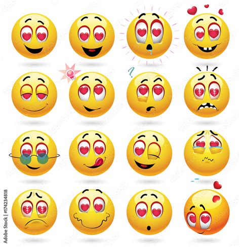 Cute smiley emoji feeling in love. Vector set of beauty valentine ...