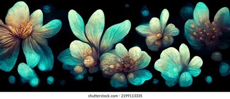 Bioluminescent Flowers Glowing Dark Floral Wallpaper Stock Illustration ...