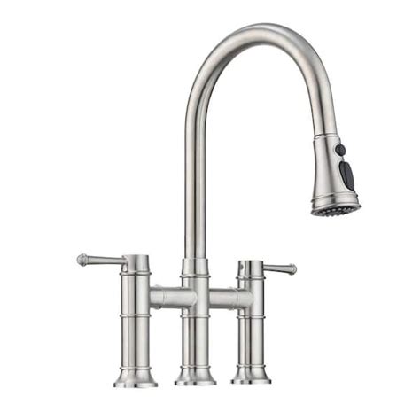 RAINLEX Double Handle Transitional Bridge Pull Down Sprayer Kitchen ...