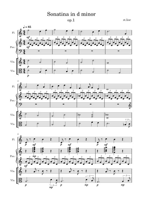 Sonatina Op 1 By St Lior Sheet Music For Piano Flute Violin Viola Mixed Quartet