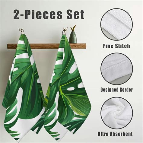 Wuche Soft Bath Towel 2 Piece Set Palm Leaves Design Ultra