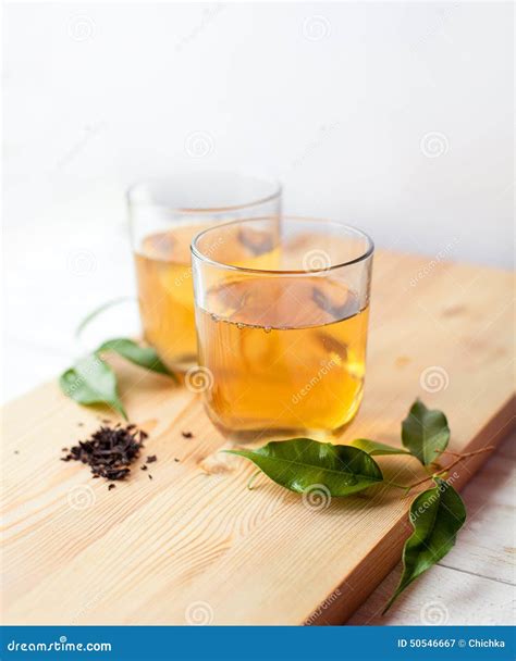 Cup Of Green Tea On Wooden Table Stock Image Image Of Drink Leaves