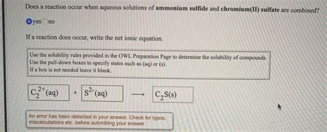 Solved Does A Reaction Occur When Aqueous Solutions Of