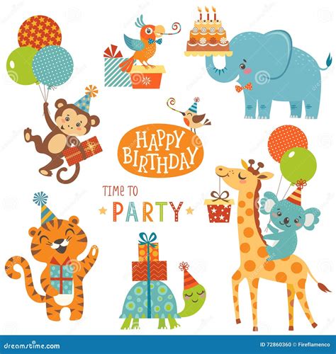 Happy Birthday Animals Vector Illustration | CartoonDealer.com #72860360