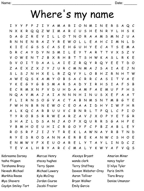 Wheres My Name Word Search Wordmint