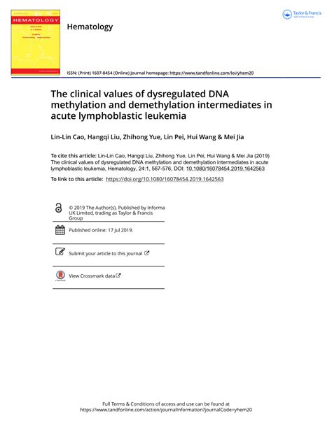 PDF The Clinical Values Of Dysregulated DNA Methylation And