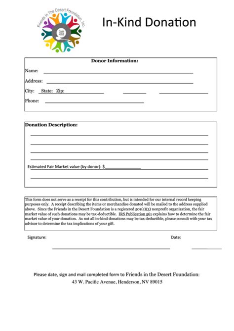 In Kind Donation Form Printable Pdf Download