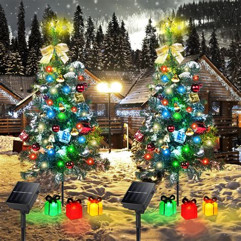 Adecorty Solar Christmas Tree Decorations Outdoor Lights 2 Pack with 60 ...