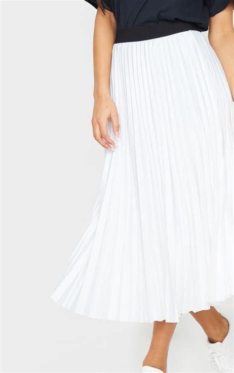 White Pleated Midi Skirt Skirts Prettylittlething Usa