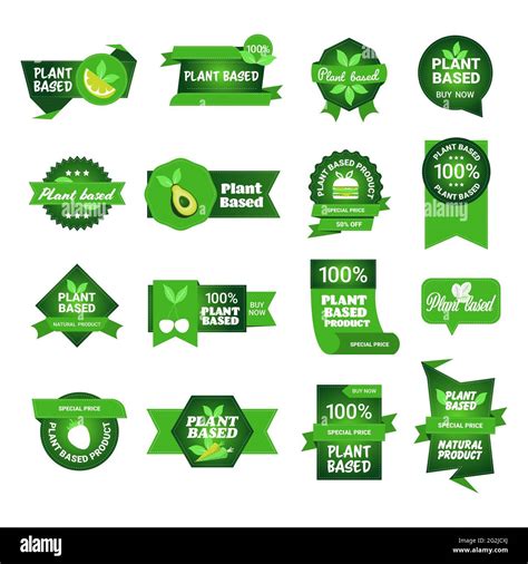 Set Plant Based Natural Product Stickers Organic Healthy Vegan Market