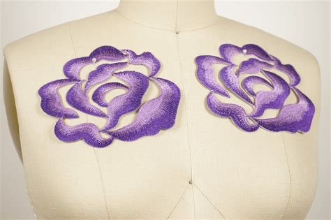 2 Purple Flower Patches Embroidered Flower Appliques Iron Etsy