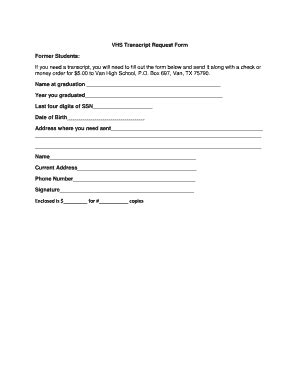 Fillable Online Vhs Transcript Request Form Van Independent School