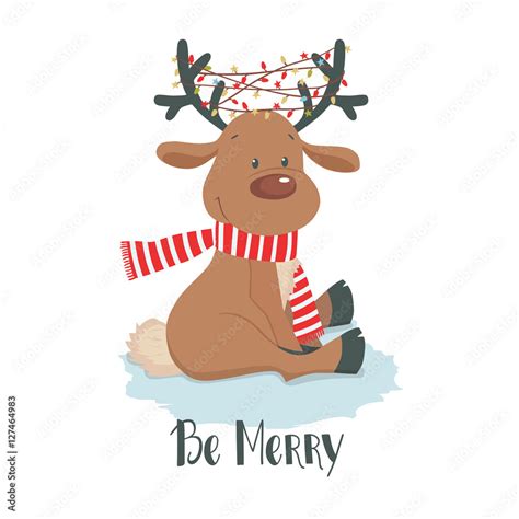 Christmas deer. Cute reindeer on a white background Stock Vector | Adobe Stock