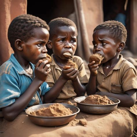 Premium AI Image | Hungry Poor kids eating food in the village