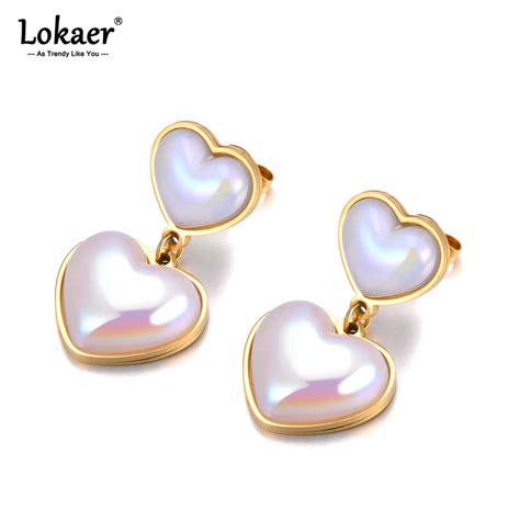 Lokaer Delicate Stainless Steel Imitation Pearl Shell Heart Stud