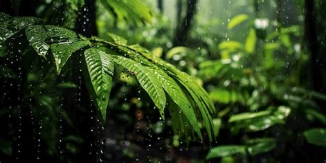 La Lluvia Cae En Una Selva Tropical Con Las Gotas De Lluvia Ia