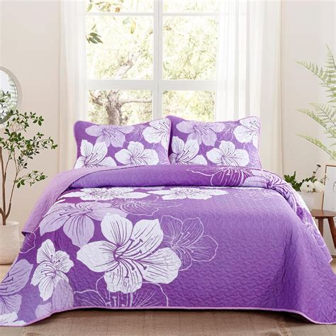 Amazon Djy Purple Floral Pattern King Quilt Set Pieces Botanical