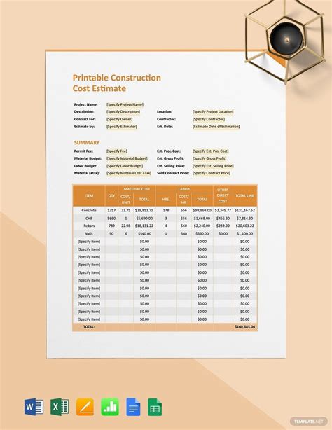 Construction Cost Estimate Templates in Google Sheets - FREE Download | Template.net