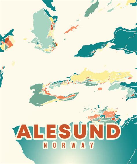 Alesund Norway Map Digital Art by Alexandru Chirila | Pixels