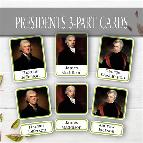 UNITED STATES PRESIDENTS Three Part Flash Cards, Montessori Toddler ...