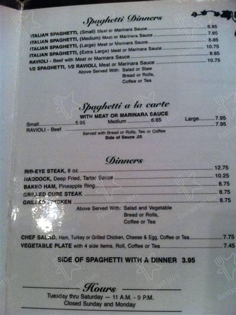 Menu At Jim S Steak Spaghetti House Restaurant Huntington