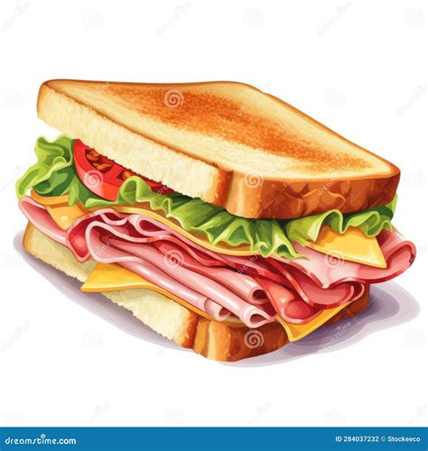 Colorful Vector Image Of Cute Ham And Cheese Sandwich On White