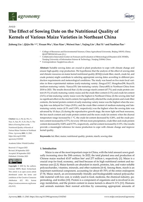 PDF The Effect Of Sowing Date On The Nutritional Quality Of Kernels