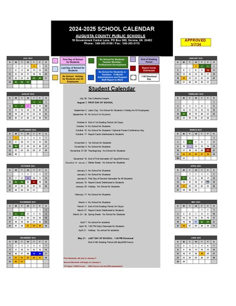 Augusta County Schools Calendar Holidays 2024-2025 in PDF