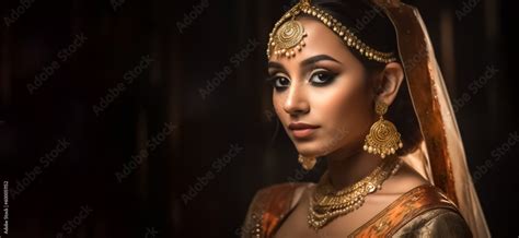 A Beautiful Asian Indian Woman With Striking Features And Traditional