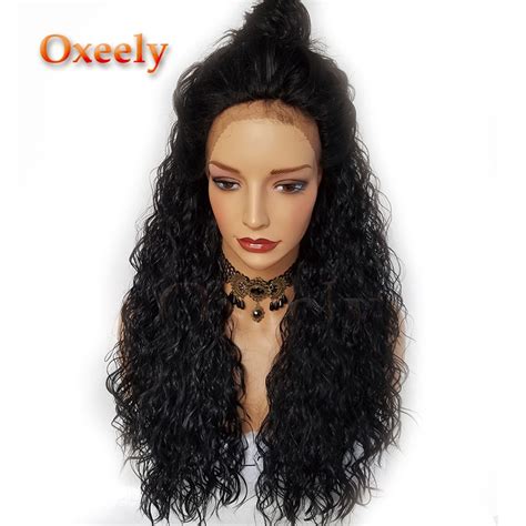 Oxeely Black Loose Curl Synthetic Lace Front Wigs With Baby Hair