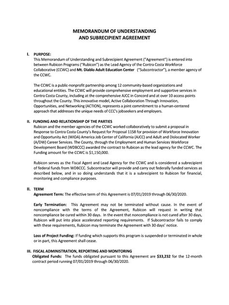 Fillable Online Esbpublic Mdusd K12 Ca Sample Subrecipient Agreement