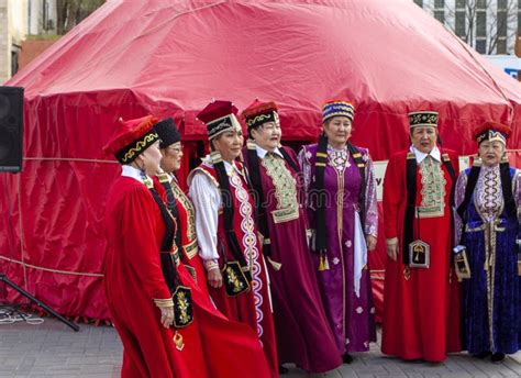 Elderly Kalmyk Women In National Costumes And Headdresses Elista