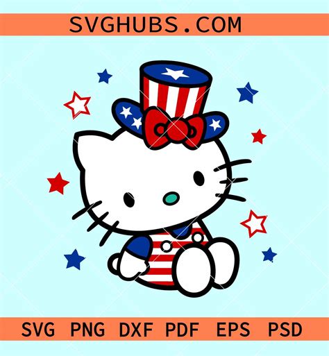 Patriotic Hello Kitty Svg Hello Kitty 4th Of July Svg Kitty American Flag Svg Happy 4th Of