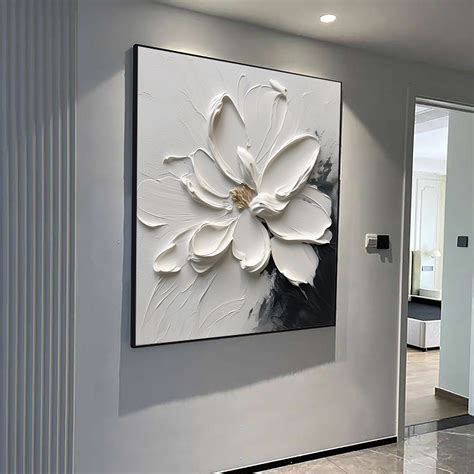 Black and White Abstract Floral Oil Painting,3d White Flower,black and ...